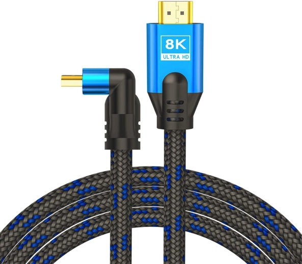 HDMI cable v2.1 angled 1.8 m 8K Ethernet 24k gold-plated connectors blue-black