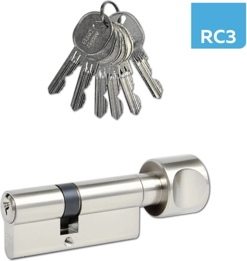 Cilindrični vložek z gumbom 30/30, 6 ključev, mat nikel, varnostni razred RC3 RICHTER