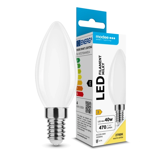 LED žarnica Modee Filament Milky Candle C35 4 W E14, 430 lm, toplo bela