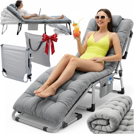 Zložljivo turistično poljsko ležišče in vrtni ležalnik ChillWell Dream – sivo