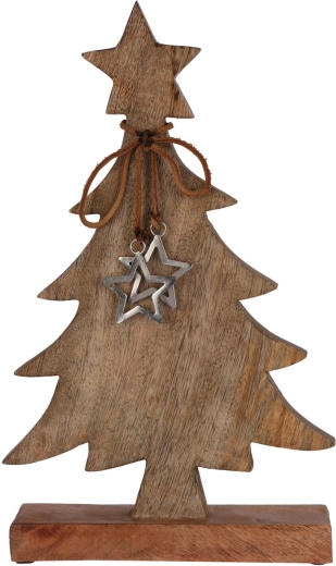 Christmas tree decoration made of mango wood with aluminum stars