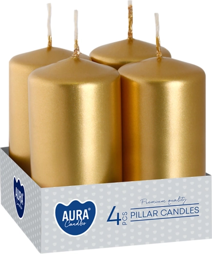 Metallic Gold Glossy Advent Candles 80 × 40 mm - 4 pcs