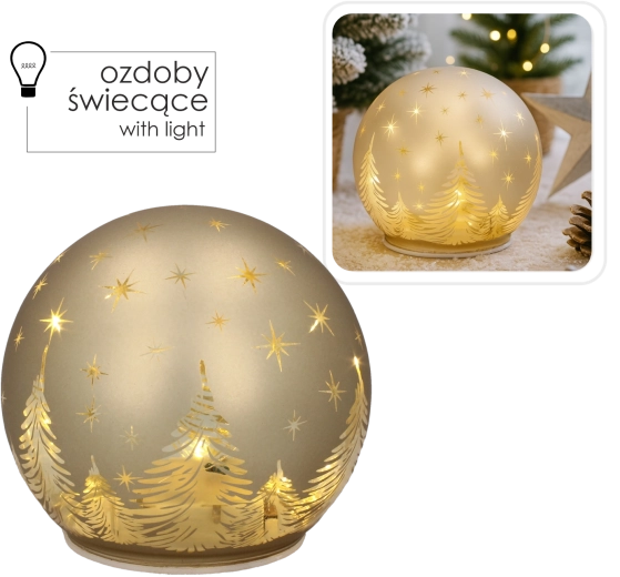 Steklena zlata LED krogla z učinkom zvezdnega neba 12 × 11 cm