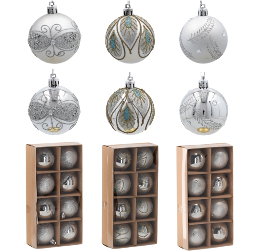 Komplet srebrnih božičnih krogel 6 cm – nezlomljive okraske za jelko, 8 kosov