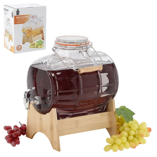 Stekleni sod za pijače 8 l z bambusovim podstavkom in pipico