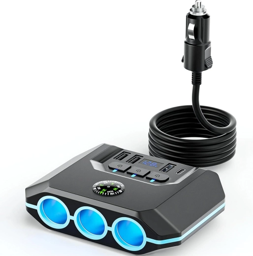 Razdelilnik za avtomobilski vžigalnik RENEW FORCE 120 W s hitrim polnjenjem (3× vtičnica, 3× USB QC 3.0, USB‑C PD) – 1 kos