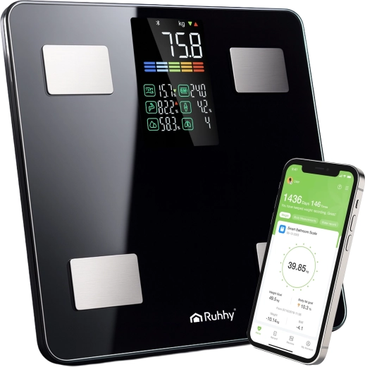 Ruhhy analitična osebna tehtnica z LCD in BMI, črna