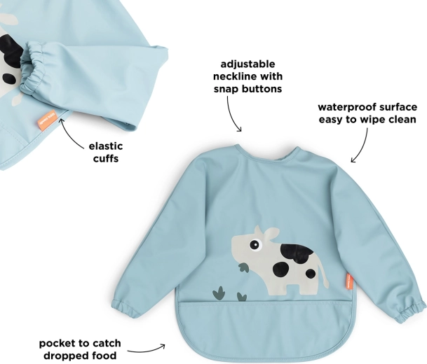Done by Deer bib with sleeves and pocket Tiny farm blue