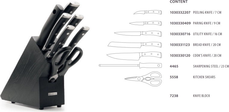 Wüsthof Classic Ikon komplet nožev v bloku, 7-delni, črni jesen