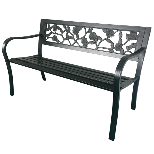 Vrtna kovinska klop Garden Line 125 cm z naslonjalom z motivom vrtnic – 1 kos