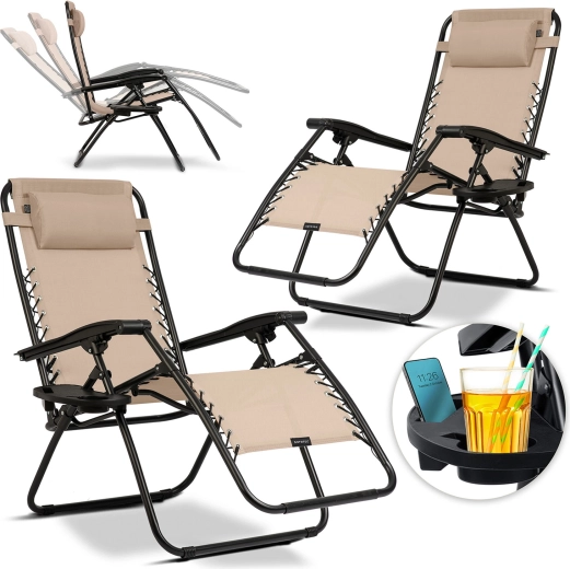 Zložljivi vrtni ležalniki s podglavniki Sofotel ChillWell, set 2 kosov, bež