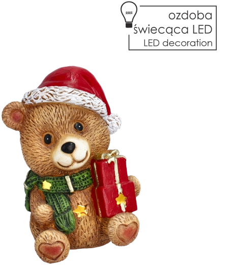 Christmas teddy bear figurine with presents and LED lighting
