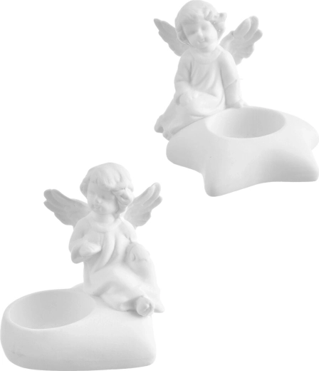 Porcelanasti angel – svečnik za čajno svečko, bel, 9 cm