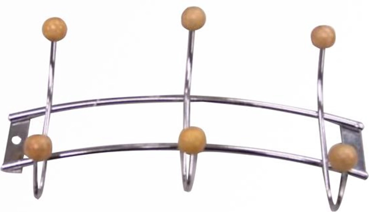 Stenski obešalnik s 3 kljukami, krom/les, 21 × 11,5 cm