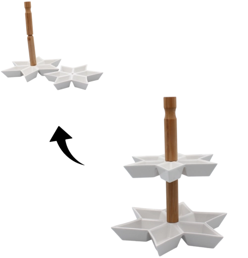 Dvostopenjsko stojalo za torto v obliki zvezde iz keramike z bambusnim ročajem