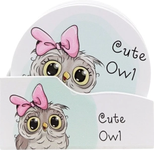 Wooden owl coasters – set of 6 with holder