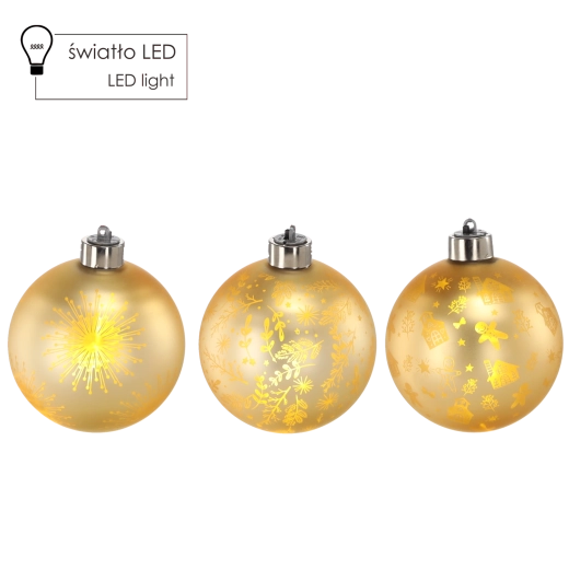 Zlata steklena božična krogla z LED osvetlitvijo 10 cm