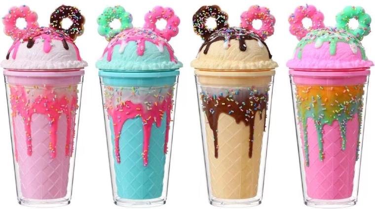 Cup with Lid and Straw, Donuts with Sprinkles, 350 ml