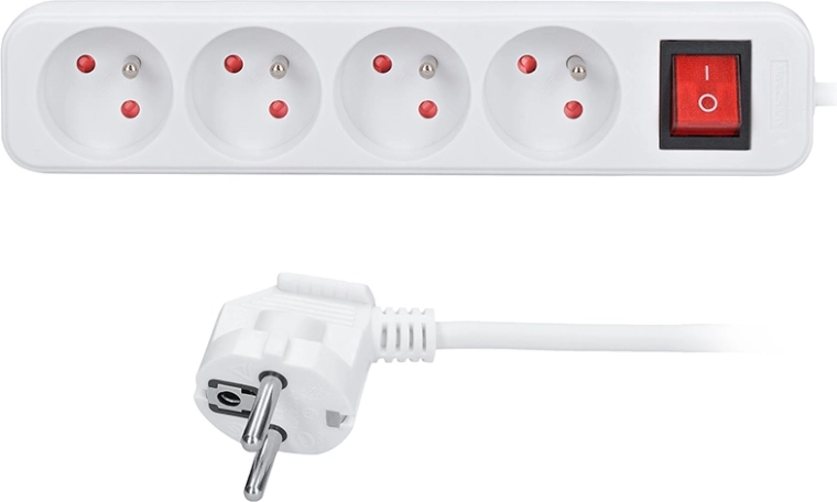 Solight extension cord 1.5 m with switch, 4 sockets, white