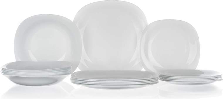 Steklena jedilna garnitura PARMA, 18 delov, bela