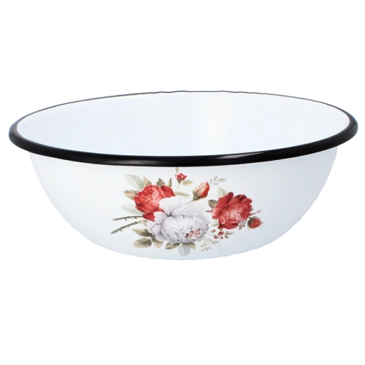 Emajlirana skleda 1,5 l, premer 20 cm, motiv bela vrtnica