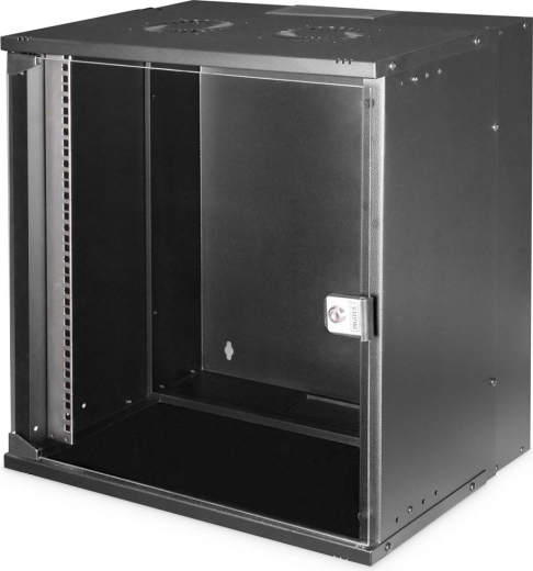 Digitus stenska rack omara 19" 12U SOHO PRO 595 × 540 × 400 mm, črna, steklena vrata