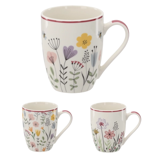 Porcelanasta skodelica 340 ml z motivom travniških cvetov New Bone China