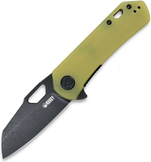 Kubey Duroc Folding Knife, translucent yellow G10, black blade 7.4 cm
