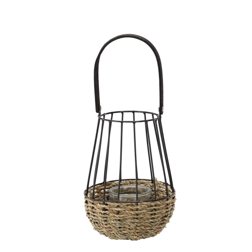 Kovinska laterna črno‑rjava s steklenim vložkom 22 × 37 cm