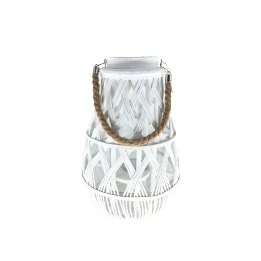 Bel pleten lampijon s steklenim vložkom 24 × 55 cm