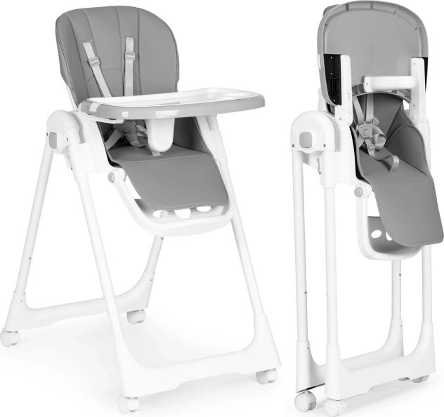 Jedilni stolček z nastavljivo višino, dvojnim pladnjem in prevleko iz eko usnja ECOTOYS, temno siv