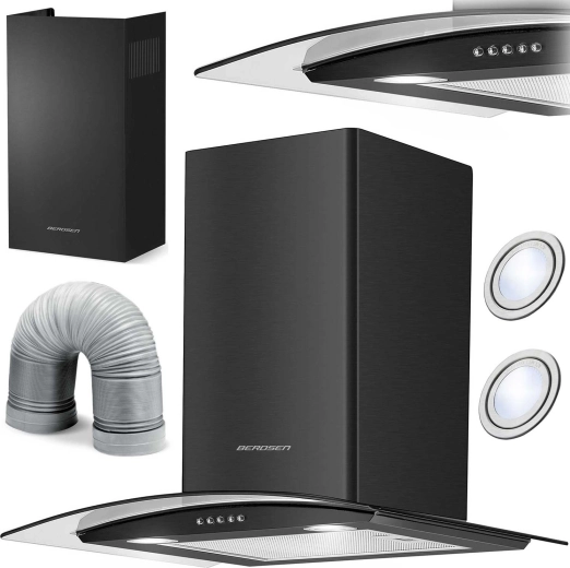 Dimni kuhinjski nap. 60 cm BERDSEN BT-201, črno steklo in nerjaveče jeklo