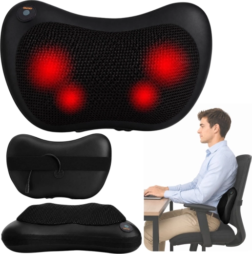 Shiatsu masažna blazina za vrat in hrbet z gretjem – črna