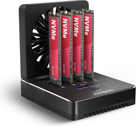 Axagon USB4 dokirna postaja za 4× M.2 NVMe SSD z offline kloniranjem