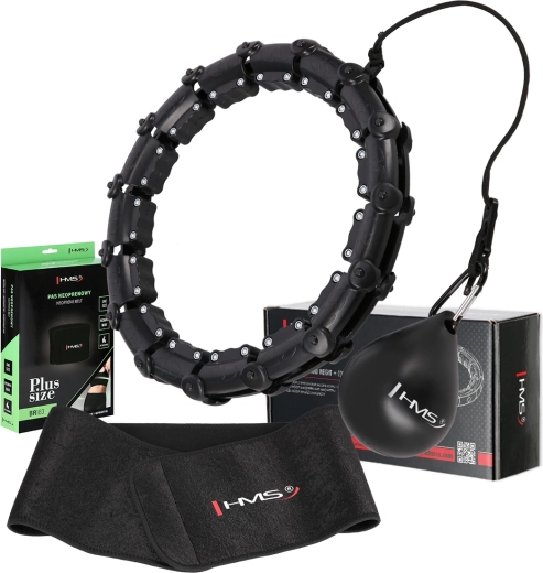 Komplet masažni hula hoop z utežjo HMS HHW11 in shujševalni ledveni pas HMS BR163 Plus Size