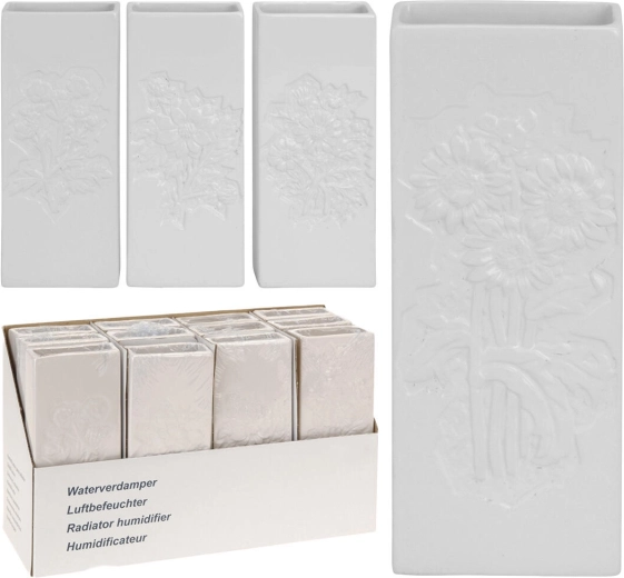 Keramični uparjalnik za radiator z reliefom cvetov, bel