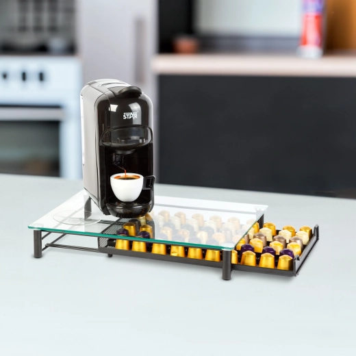 Kovinsko stojalo za kavne kapsule Nespresso za 60 kapsul, črno