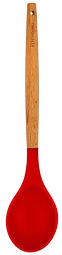 Postrežna žlica Kitchisimo, rdeča, silikon in les