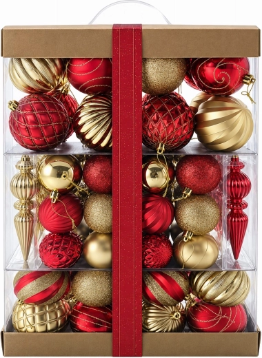 Set of shiny unbreakable Christmas ornaments - 72 pcs