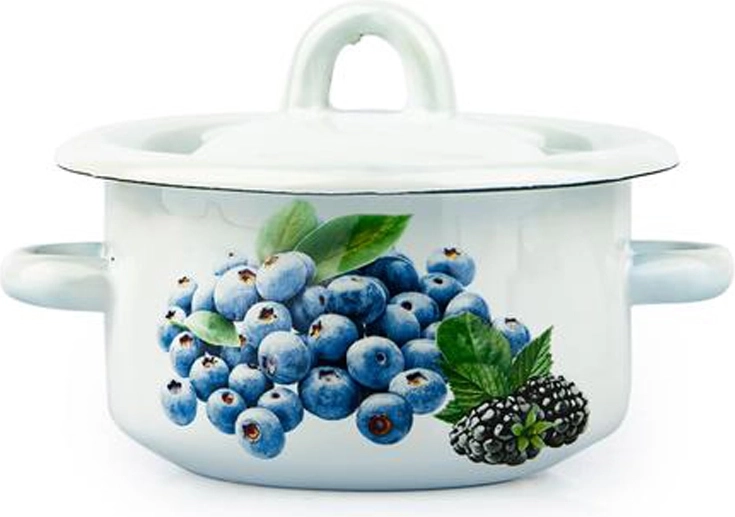 Emajliran lonec s pokrovom 0,4 l – dekor borovnica