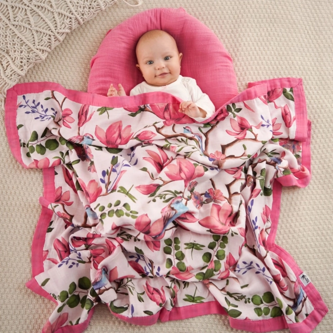 Bambusova muselin odeja Magnolia Lovebirds 106x106 cm