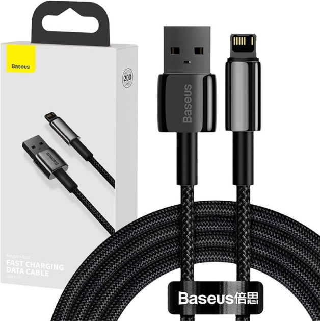 Baseus Tungsten Gold kabel USB – Lightning 2,4 A 2 m – črna
