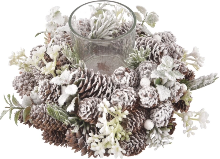 Svečka v obliki storža s snežnim učinkom, 24 cm