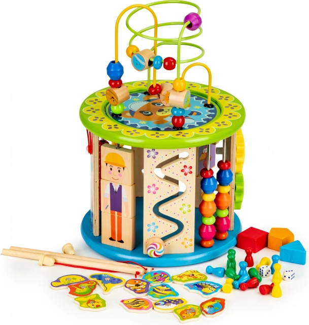 Izobraževalna lesena kocka z igrami in ribolovom ECOTOYS