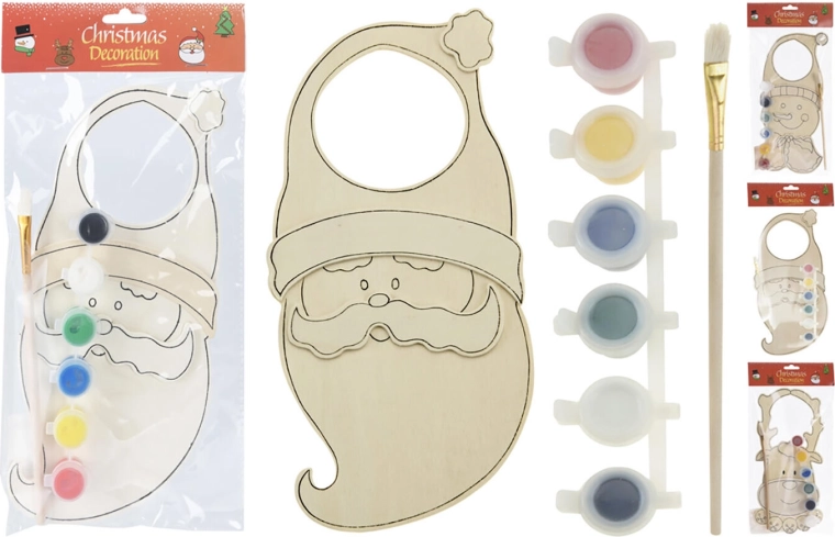 Božična viseča lesena dekoracija za vrata za barvanje, mešanica motivov