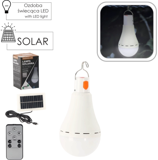 Solarna viseča LED žarnica 12 W, hladno bela, 7,6 × 7,6 × 14,6 cm