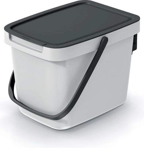 Koš za odpadke Systema Q Collect 6 l pepelnato siv s črnim pokrovom