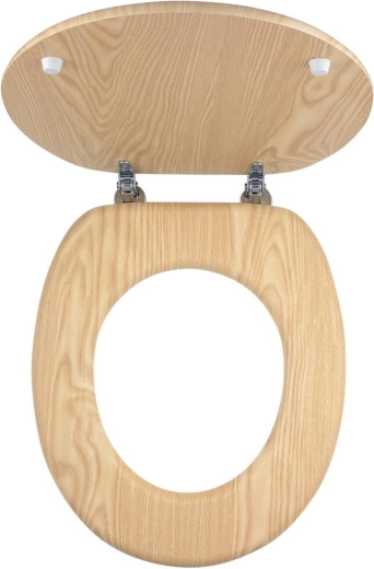 WC deska iz jesena iz furnirane MDF z kromiranimi nosilci