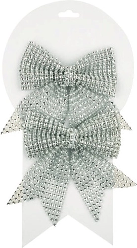 Srebrne božične pentlje s kamenčki, 12 cm, 2 kosa