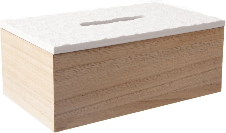 Bež škatla iz lesa za papirnate robčke 24 × 14 × 10 cm